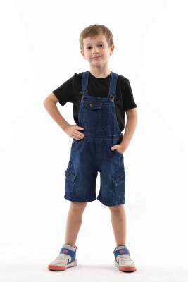 Wholesale Boys Shorts Denim Overalls (T-shirt Not Included) 2-5Y Varol Kids 1073-8015 Dark Blue