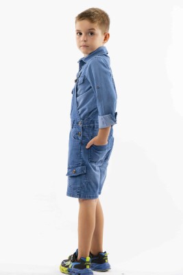 Wholesale Boys Shorts Denim Overalls (T-shirt Not Included) 6-9Y Varol Kids 1073-8016 Light Blue