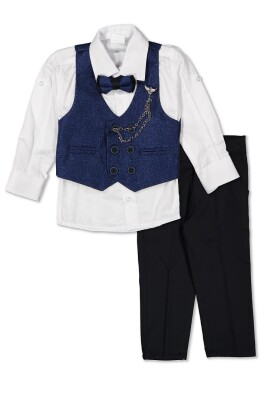 Wholesale Boys Sport Suit Set with Chain and Vest 5-8Y Terry 1036-5577 Indigo