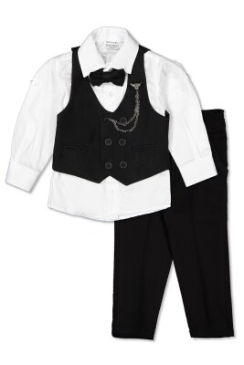 Wholesale Boys Sport Suit Set with Chain and Vest 5-8Y Terry 1036-5577 Black