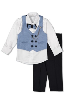 Wholesale Boys Sport Suit Set with Chain and Vest 5-8Y Terry 1036-5577 Light Blue