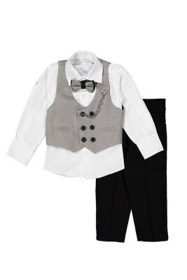 Wholesale Boys Sport Suit Set with Chain and Vest 5-8Y Terry 1036-5577 Light Grey