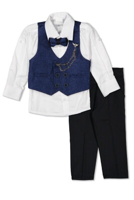 Wholesale Boys Sport Suit Set with Vest and Chain Accessory 1-4Y Terry 1036-5576 Indigo
