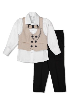 Wholesale Boys Sport Suit Set with Vest and Chain Accessory 1-4Y Terry 1036-5576 Beige