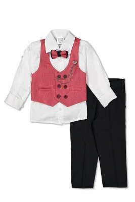 Wholesale Boys Sport Suit Set with Vest and Chain Accessory 1-4Y Terry 1036-5576 Tile Red 