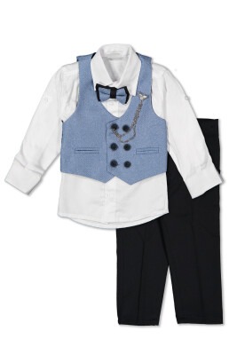 Wholesale Boys Sport Suit Set with Vest and Chain Accessory 1-4Y Terry 1036-5576 Light Blue