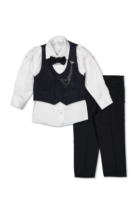 Wholesale Boys Sport Suit Set with Vest and Chain Accessory 1-4Y Terry 1036-5576 Navy 