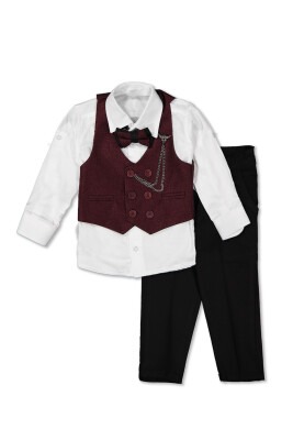 Wholesale Boys Sport Suit Set with Vest and Chain Accessory 1-4Y Terry 1036-5576 Claret Red
