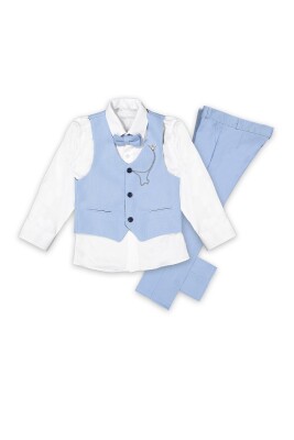 Wholesale Boys Sport Suit Set with Vest and Chain Accessory 1-4Y Terry 1036-5582 Light Blue