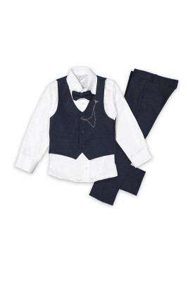 Wholesale Boys Sport Suit Set with Vest and Chain Accessory 1-4Y Terry 1036-5582 Navy 