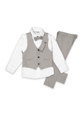 Wholesale Boys Sport Suit Set with Vest and Chain Accessory 1-4Y Terry 1036-5582 Gray