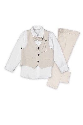 Wholesale Boys Sport Suit Set with Vest and Chain Accessory 1-4Y Terry 1036-5582 Beige