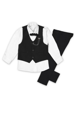 Wholesale Boys Sport Suit Set with Vest and Chain Accessory 1-4Y Terry 1036-5582 Black