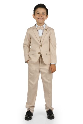 Wholesale Boys Suit Set Jacket Vest Pants Shirts and Bowtie 2-5Y Terry 1036-2821 Beige