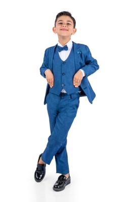 Wholesale Boys Suit Set Jacket Vest Pants Shirts and Bowtie 2-5Y Terry 1036-2821 Indigo