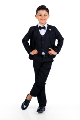 Wholesale Boys Suit Set with Jacket Vest Pants Shirt 6-9Y Terry 1036-2840 Black