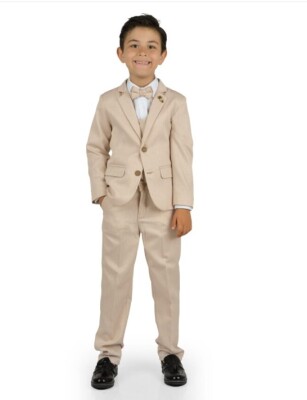 Wholesale Boys Suit Set with Jacket Vest Pants Shirt 6-9Y Terry 1036-2840 Cream