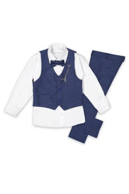 Wholesale Boys Suit Set with Vest and Chain Accessory 5-8Y Terry 1036-5583 Indigo