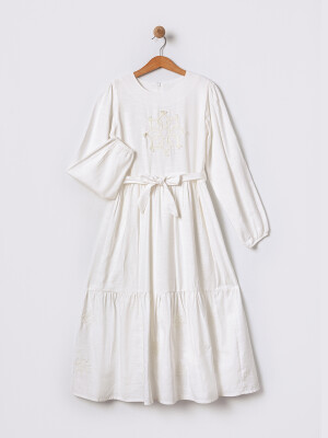 Wholesale Girl Embroidered Long Sleeve Dress 11-14Y Pafim 2041-2025Y1074 White