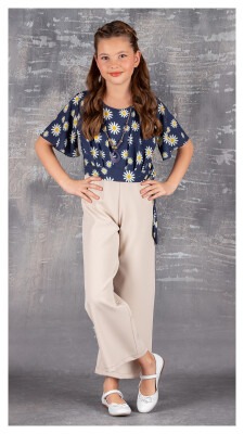 Wholesale Girl Jumpsuit with Necklace 9-12Y Tivido 1042-2086 Navy 