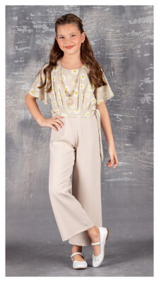 Wholesale Girl Jumpsuit with Necklace 9-12Y Tivido 1042-2086 Beige