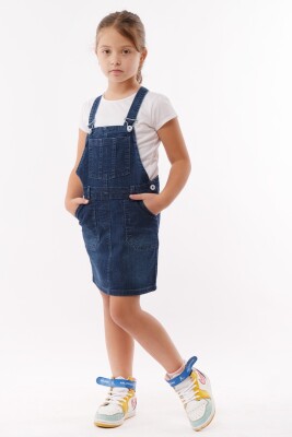 Wholesale Girl Skirted Overalls 10-13Y Varol Kids 1073-7281 Dark Blue