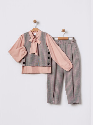 Wholesale Girl Sweater and Trouser 3-Piece Set 11-14Y Pafim 2041-2025Y1010 Blanced Almond