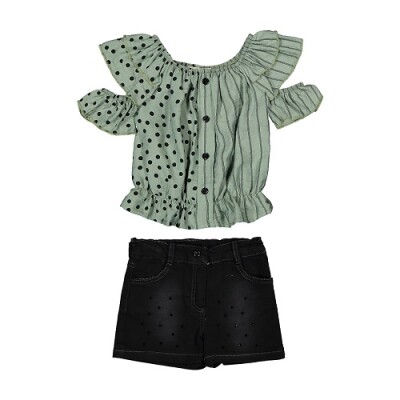 Wholesale Girls 2-Piece Blouse and Denim Shorts Set 3-6Y Büşra Bebe 1016-211071 - Büşra Bebe