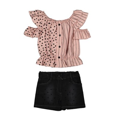 Wholesale Girls 2-Piece Blouse and Denim Shorts Set 3-6Y Büşra Bebe 1016-211071 - Büşra Bebe (1)