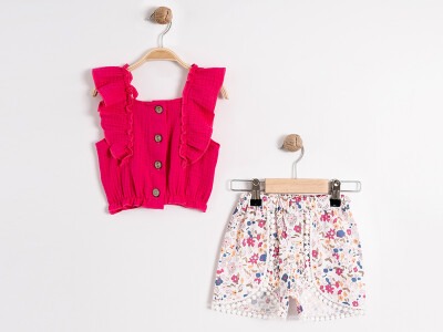 Wholesale Girls 2-Piece Blouse and Shorts Set 2-5Y Tofigo 2013-7346 Pink