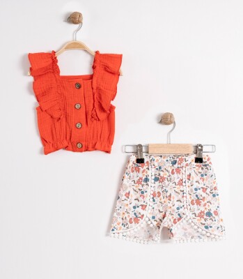 Wholesale Girls 2-Piece Blouse and Shorts Set 2-5Y Tofigo 2013-7346 Orange
