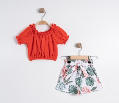 Wholesale Girls 2-Piece Blouse and Shorts Set 2-5Y Tofigo 2013-7355 Orange