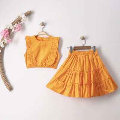 Wholesale Girls 2-Piece Blouse and Skirt 7-10Y Büşra Bebe 1016-23129 Orange
