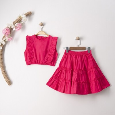 Wholesale Girls 2-Piece Blouse and Skirt 7-10Y Büşra Bebe 1016-23129 Fuschia
