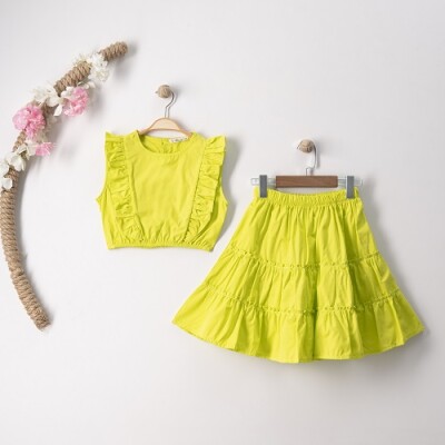 Wholesale Girls 2-Piece Blouse and Skirt 7-10Y Büşra Bebe 1016-23129 Neon Green 