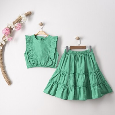 Wholesale Girls 2-Piece Blouse and Skirt 7-10Y Büşra Bebe 1016-23129 Green