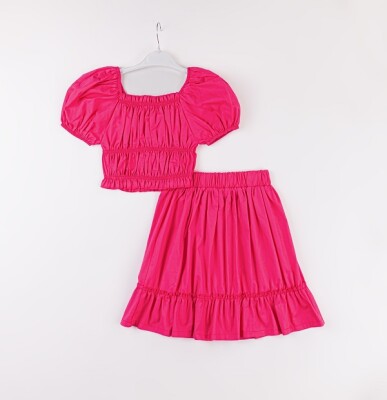Wholesale Girls 2-Piece Blouse and Skirt Set 7-10Y Büşra Bebe 1016-24144 Fuschia