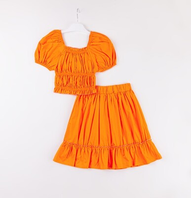 Wholesale Girls 2-Piece Blouse and Skirt Set 7-10Y Büşra Bebe 1016-24144 Orange