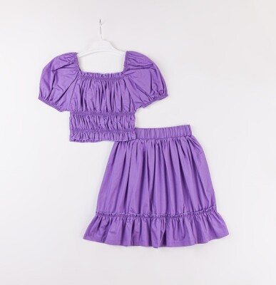 Wholesale Girls 2-Piece Blouse and Skirt Set 7-10Y Büşra Bebe 1016-24144 Lilac