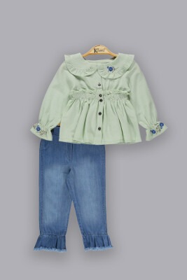 Wholesale Girls 2-Piece Denim Pants Sets with Shirt 2-5Y Kumru Bebe 1075-3804 - Kumru Bebe