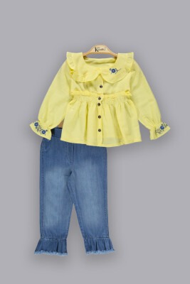 Wholesale Girls 2-Piece Denim Pants Sets with Shirt 2-5Y Kumru Bebe 1075-3804 Yellow