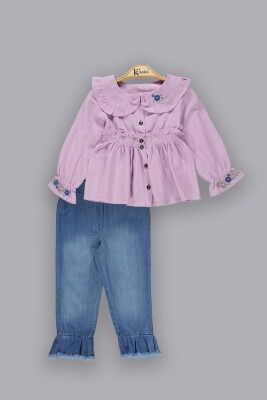 Wholesale Girls 2-Piece Denim Pants Sets with Shirt 2-5Y Kumru Bebe 1075-3804 Lilac