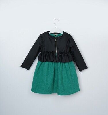 Wholesale Girls 2-Piece Jacket and Dress Set 3-6Y Büşra Bebe 1016-23249 Green