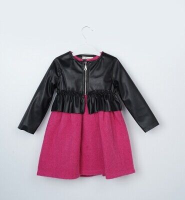 Wholesale Girls 2-Piece Jacket and Dress Set 3-6Y Büşra Bebe 1016-23249 Fuschia