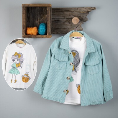 Wholesale Girls 2-Piece Jacket and T-Shirt Set 6-9Y Timo 1018-T3KDT014237363 Mint Green2