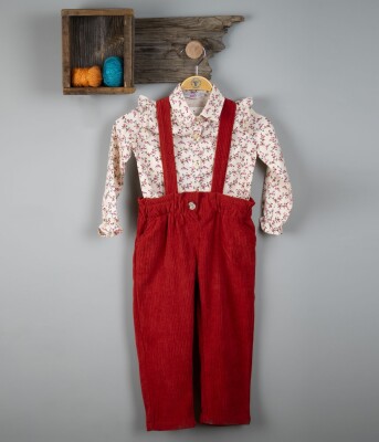Wholesale Girls 2-Piece Overalls and Shirt Set 6-9Y Timo 1018-T3KDT134237383 Tile Red 