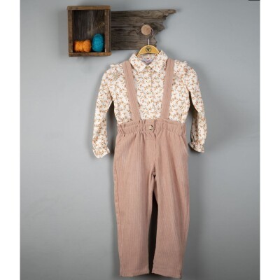 Wholesale Girls 2-Piece Overalls and Shirt Set 6-9Y Timo 1018-T3KDT134237383 Beige