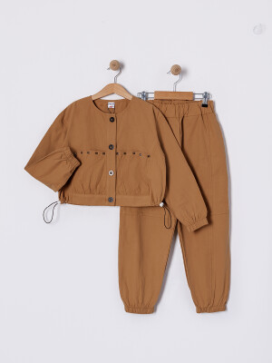 Wholesale Girls 2-Piece Pants Set 7-10Y Pafim 2041-2025Y1059 Camel