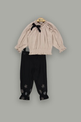 Wholesale Girls 2-Piece Pants Set with Blouse 2-5Y Kumru Bebe 1075-3905 Beige