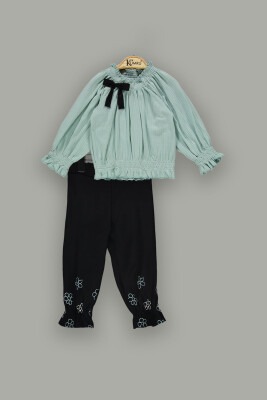 Wholesale Girls 2-Piece Pants Set with Blouse 2-5Y Kumru Bebe 1075-3905 Mint Green 